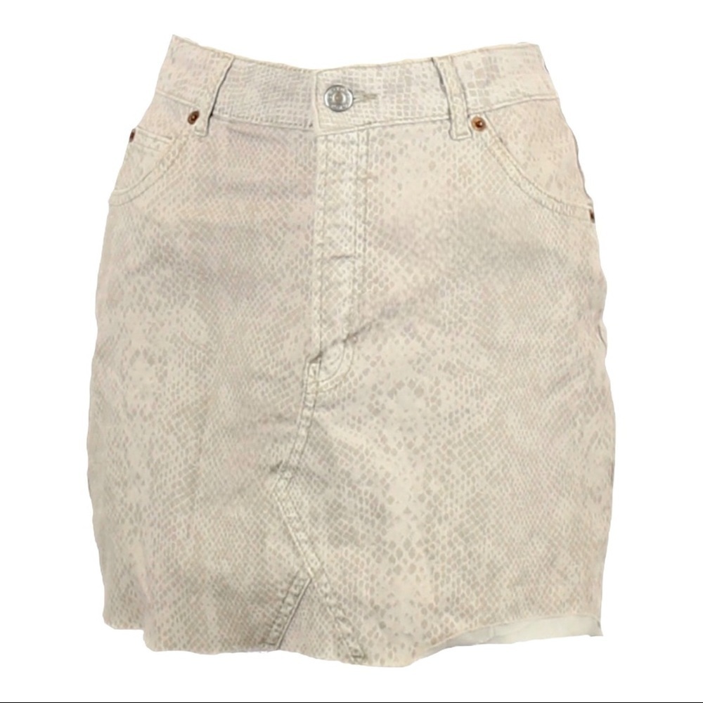 🌺 Topshop Moto Snake Print Cream Classic Denim Raw Hem Skirt Size 6